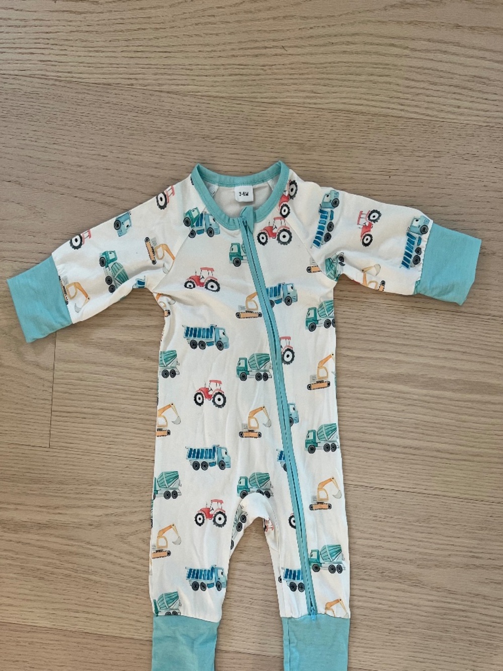Baby Construction Truck Zip Romper Sleeper | Size 3–6M